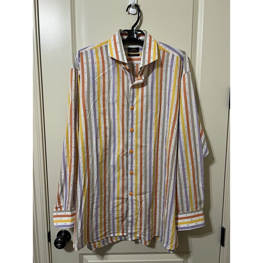Steven Land Men's Striped dress shirt White/Yellow/Orange/Purple/Beige Sz 18.5